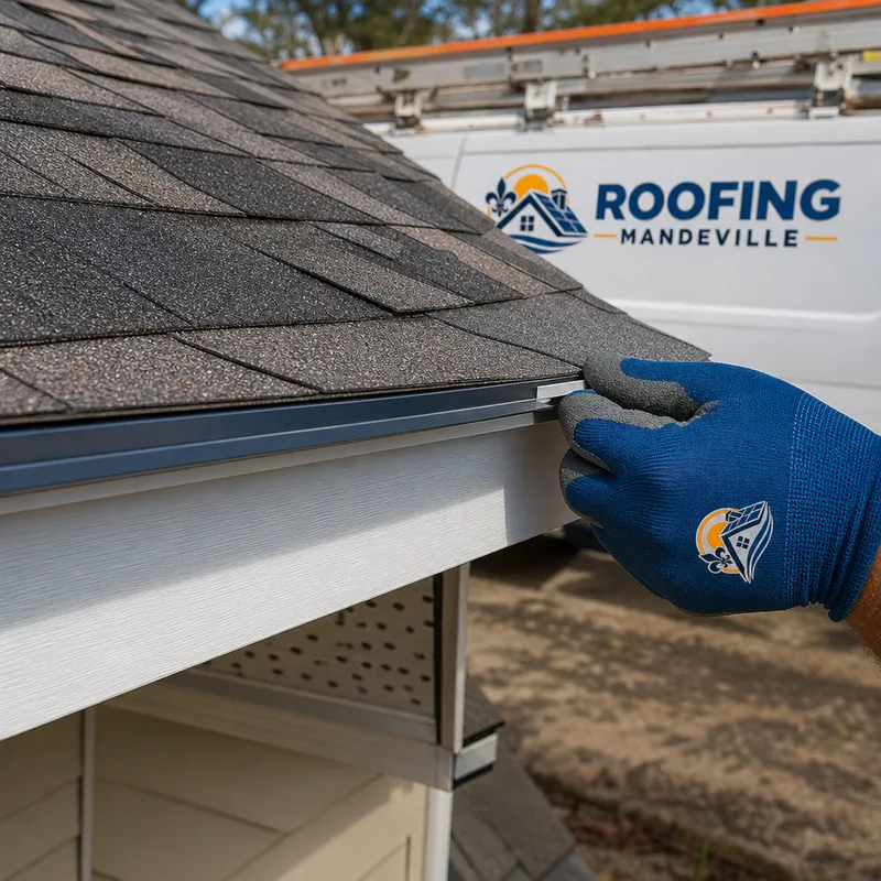 Straight drip edge and starter course with correct shingle overhang at the eave