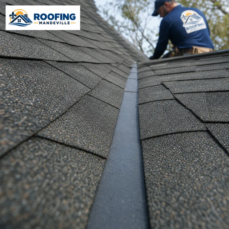 Clean roof valley with correctly aligned shingles and a clear water channel